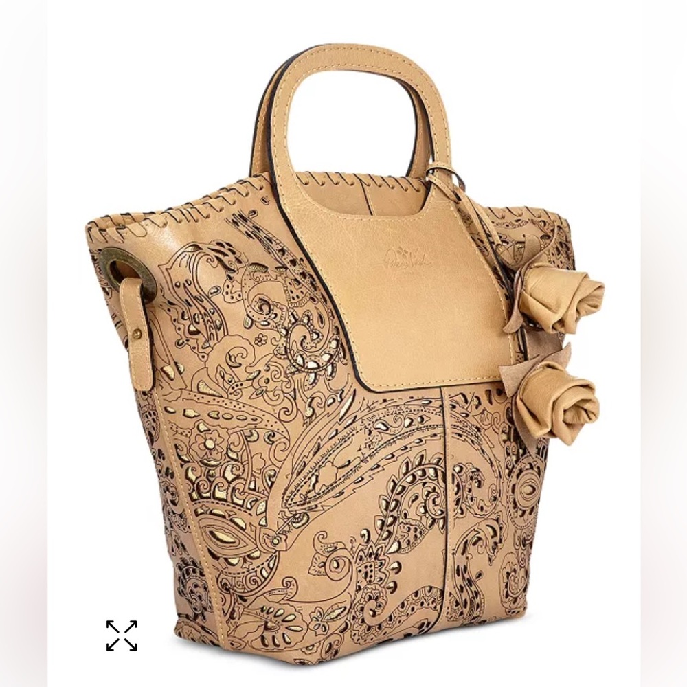 Patricia Nash Laser Lace Vilani Leather Tote with Metallic Gold leather undercut - Picture 17 of 17